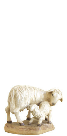 Schaf mit Lamm der Kuolt Krippe, Lindenholz