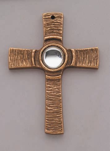 Bronzekreuz  mit weißem Glasstein - (142096)