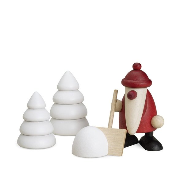 Miniaturset 4| Weihnachtsmann mit Schneeschippe und zwei Winterbäumen von Björn Köhler