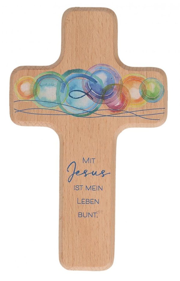 Holzkreuz "Mit Jesus ist mein Leben bunt" (330451)